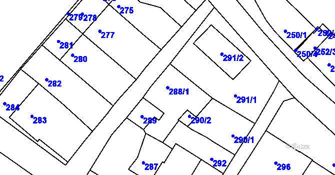Parcela st. 288/1 v KÚ Čejč, Katastrální mapa
