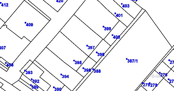 Parcela st. 397 v KÚ Čejč, Katastrální mapa