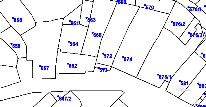 Parcela st. 572 v KÚ Čejč, Katastrální mapa