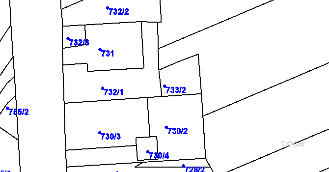 Parcela st. 733/2 v KÚ Čejč, Katastrální mapa