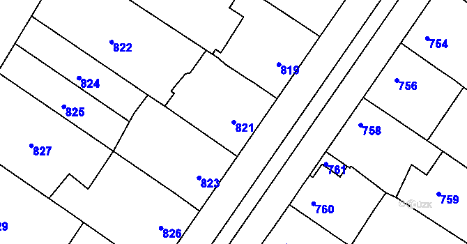 Parcela st. 821 v KÚ Čejč, Katastrální mapa