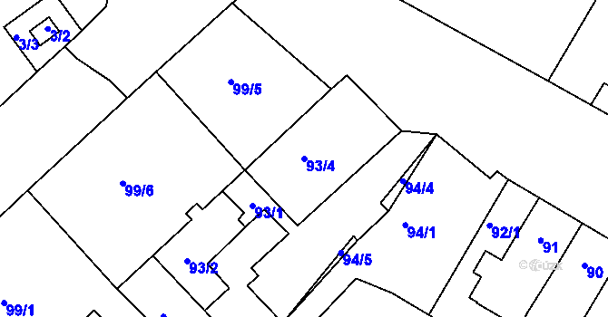 Parcela st. 93/4 v KÚ Čejč, Katastrální mapa