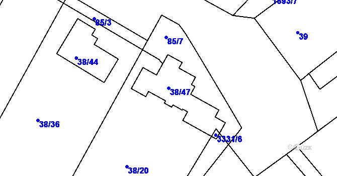 Parcela st. 38/47 v KÚ Čejč, Katastrální mapa