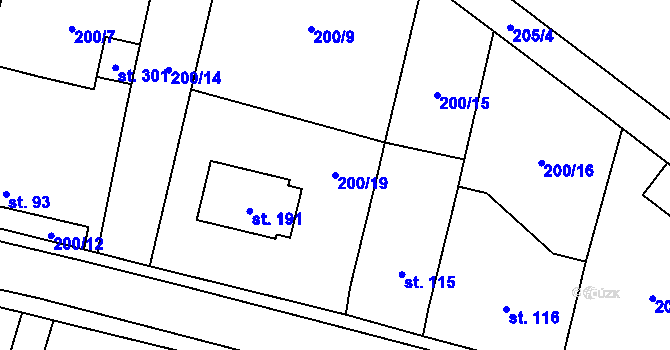 Parcela st. 200/19 v KÚ Čejetice, Katastrální mapa