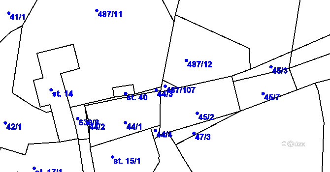 Parcela st. 487/107 v KÚ Sudoměř u Čejetic, Katastrální mapa