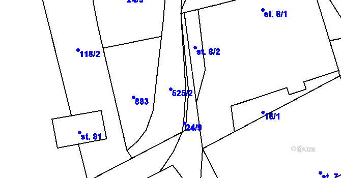 Parcela st. 525/2 v KÚ Čejkov, Katastrální mapa