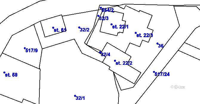 Parcela st. 32/4 v KÚ Čejkov, Katastrální mapa