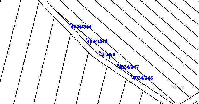 Parcela st. 4034/8 v KÚ Čejkovice, Katastrální mapa