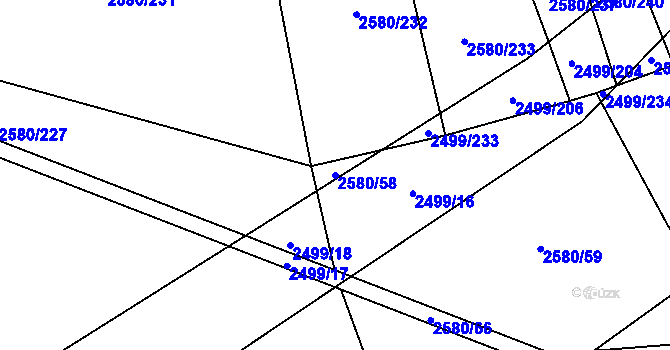 Parcela st. 2580/58 v KÚ Čejkovice, Katastrální mapa