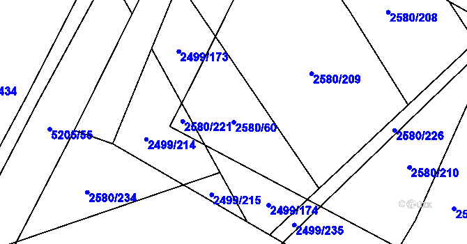 Parcela st. 2580/60 v KÚ Čejkovice, Katastrální mapa