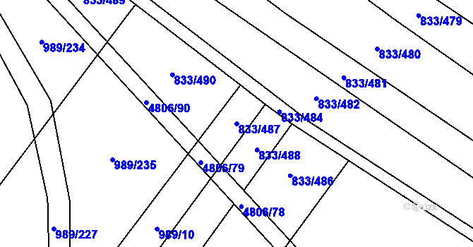 Parcela st. 833/487 v KÚ Čejkovice, Katastrální mapa