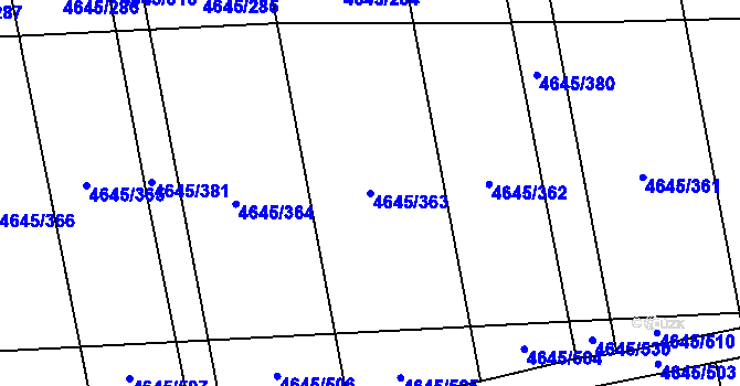Parcela st. 4645/363 v KÚ Čejkovice, Katastrální mapa