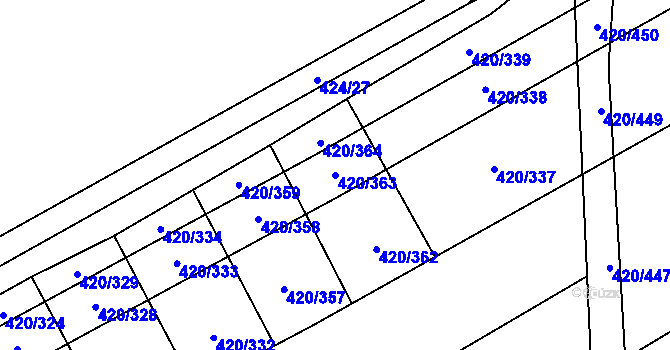 Parcela st. 420/363 v KÚ Čejkovice, Katastrální mapa
