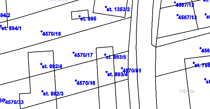 Parcela st. 893/5 v KÚ Čejkovice, Katastrální mapa