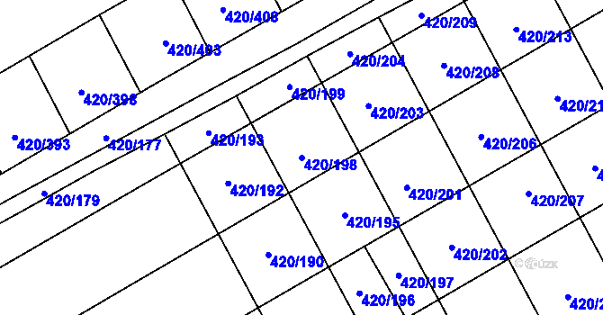 Parcela st. 420/198 v KÚ Čejkovice, Katastrální mapa
