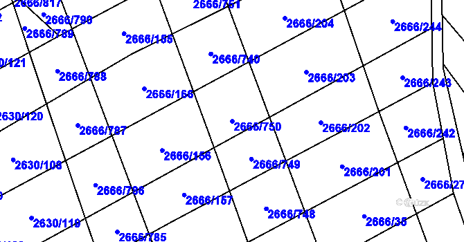 Parcela st. 2666/750 v KÚ Čejkovice, Katastrální mapa
