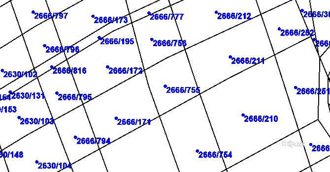 Parcela st. 2666/755 v KÚ Čejkovice, Katastrální mapa