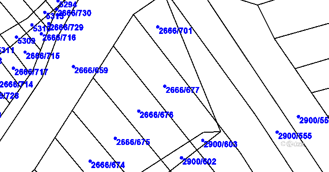 Parcela st. 2666/677 v KÚ Čejkovice, Katastrální mapa