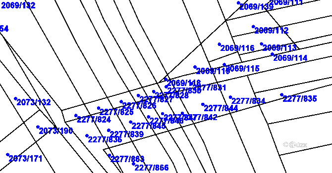 Parcela st. 2277/830 v KÚ Čejkovice, Katastrální mapa