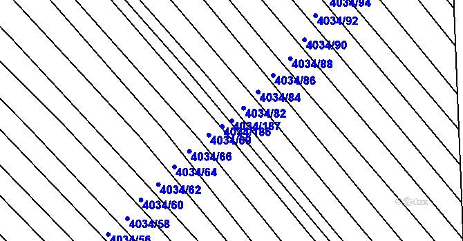 Parcela st. 4034/187 v KÚ Čejkovice, Katastrální mapa