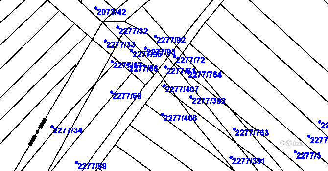 Parcela st. 2277/407 v KÚ Čejkovice, Katastrální mapa