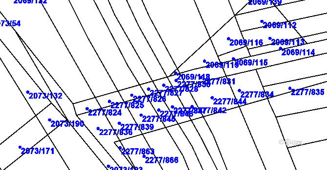 Parcela st. 2277/828 v KÚ Čejkovice, Katastrální mapa