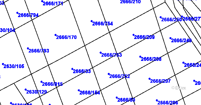 Parcela st. 2666/753 v KÚ Čejkovice, Katastrální mapa