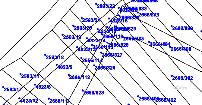 Parcela st. 2666/827 v KÚ Čejkovice, Katastrální mapa