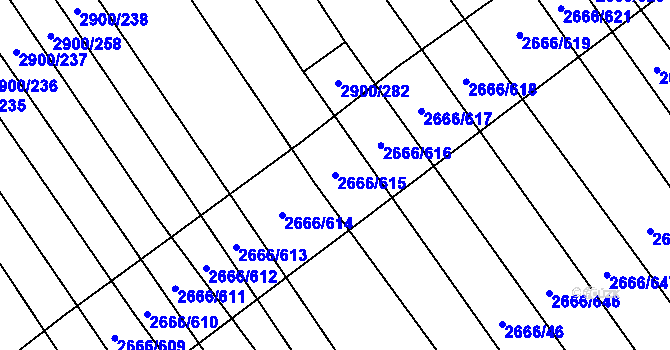 Parcela st. 2666/615 v KÚ Čejkovice, Katastrální mapa