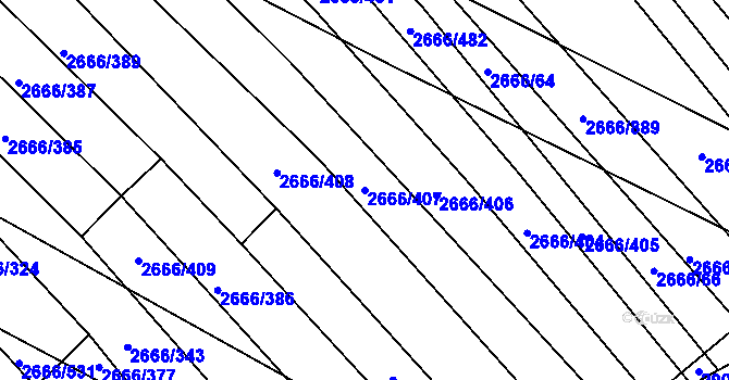 Parcela st. 2666/407 v KÚ Čejkovice, Katastrální mapa