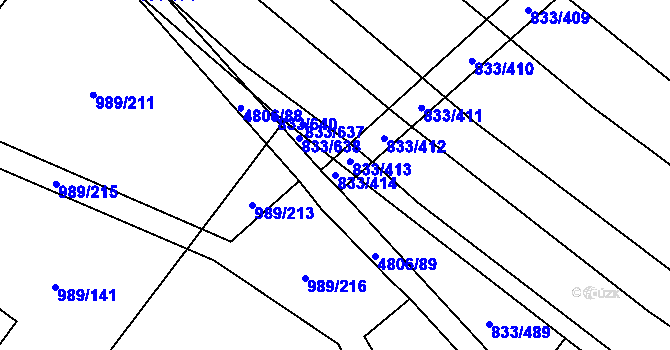 Parcela st. 833/414 v KÚ Čejkovice, Katastrální mapa