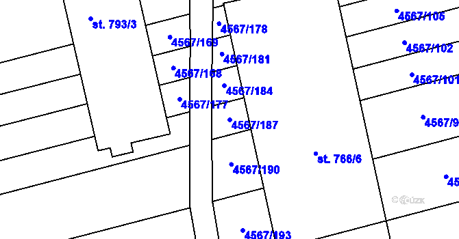 Parcela st. 4567/187 v KÚ Čejkovice, Katastrální mapa