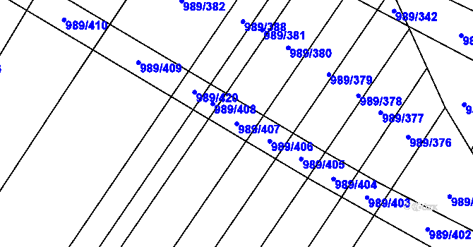 Parcela st. 989/407 v KÚ Čejkovice, Katastrální mapa
