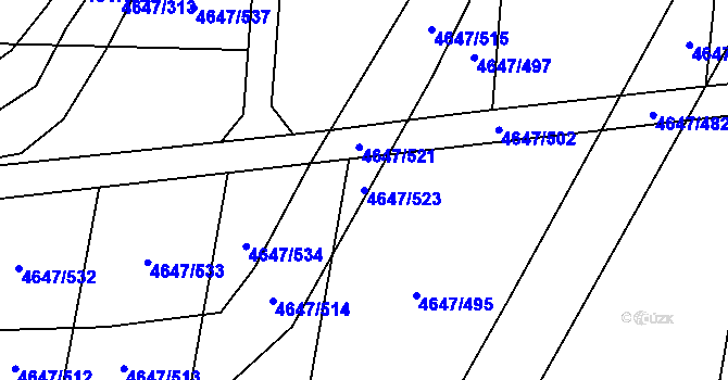 Parcela st. 4647/523 v KÚ Čejkovice, Katastrální mapa
