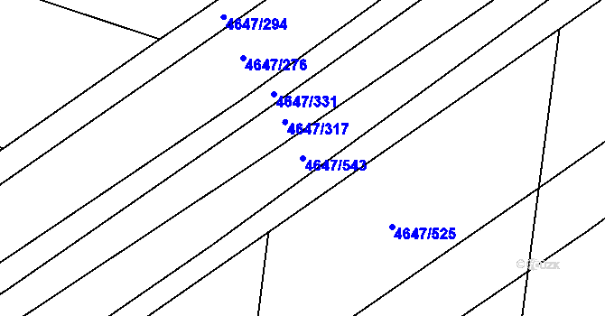 Parcela st. 4647/543 v KÚ Čejkovice, Katastrální mapa