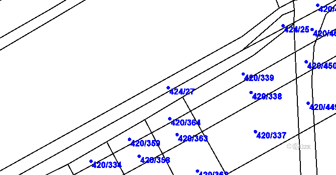 Parcela st. 424/27 v KÚ Čejkovice, Katastrální mapa