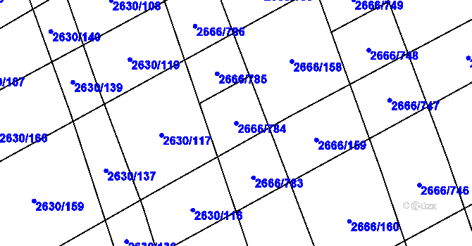 Parcela st. 2666/784 v KÚ Čejkovice, Katastrální mapa