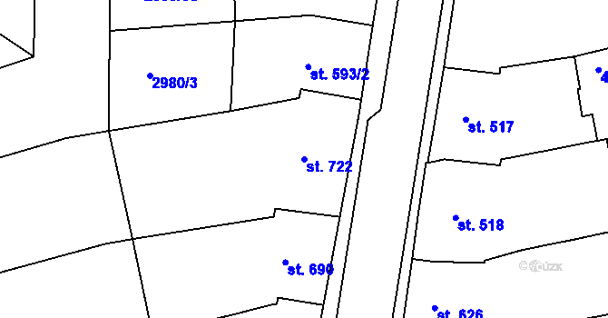 Parcela st. 722 v KÚ Čejkovice, Katastrální mapa
