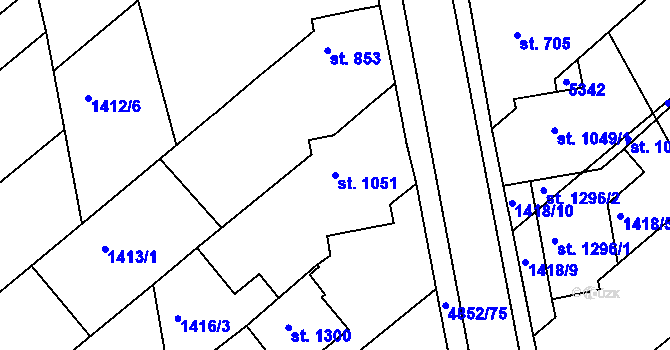 Parcela st. 1051 v KÚ Čejkovice, Katastrální mapa