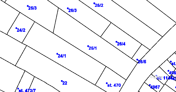 Parcela st. 25/1 v KÚ Čejkovice, Katastrální mapa