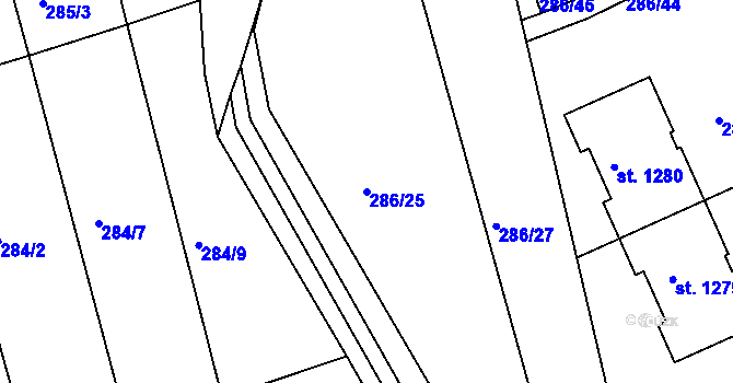 Parcela st. 286/25 v KÚ Čejkovice, Katastrální mapa