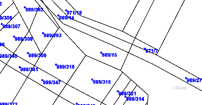 Parcela st. 989/15 v KÚ Čejkovice, Katastrální mapa