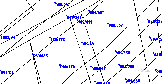 Parcela st. 989/18 v KÚ Čejkovice, Katastrální mapa