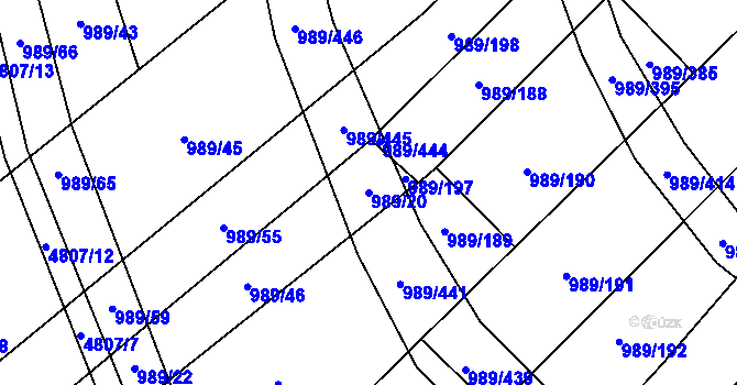 Parcela st. 989/20 v KÚ Čejkovice, Katastrální mapa