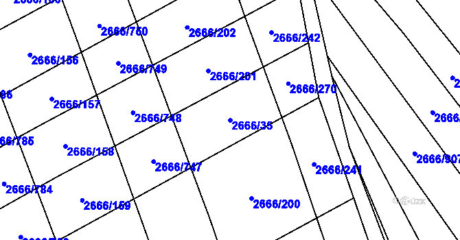 Parcela st. 2666/35 v KÚ Čejkovice, Katastrální mapa