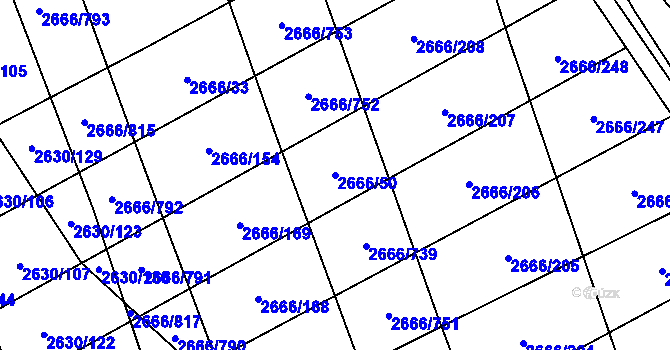 Parcela st. 2666/50 v KÚ Čejkovice, Katastrální mapa