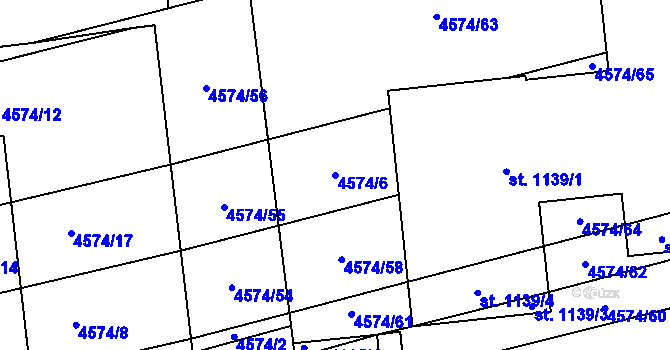 Parcela st. 4574/6 v KÚ Čejkovice, Katastrální mapa