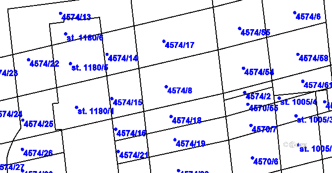 Parcela st. 4574/8 v KÚ Čejkovice, Katastrální mapa