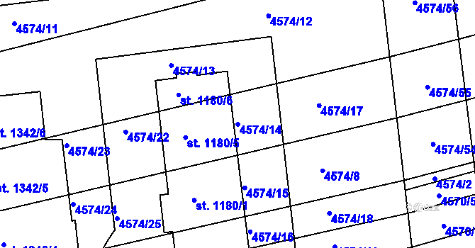 Parcela st. 4574/14 v KÚ Čejkovice, Katastrální mapa