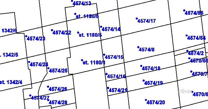 Parcela st. 4574/15 v KÚ Čejkovice, Katastrální mapa
